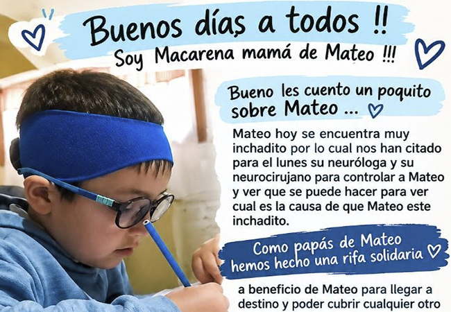Mateo tiene 7 años, padece dos quistes cerebrales y necesita la ayuda de la comunidad toda para continuar su tratamiento en Mendoza